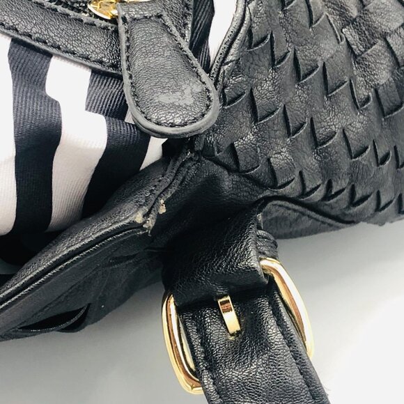 Gianni Bini hand bag tote weaved black gold buckle 5 pockets 12x14" READ - Picture 13 of 13